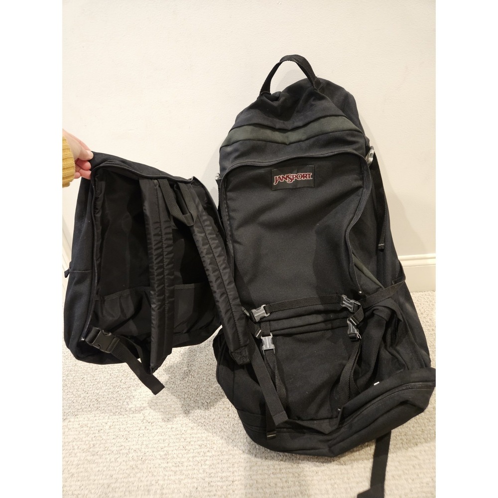 JANSPORT Hiking BACKPACK With Removable Day Pack Black Internal Frame EUC Tall - Picture 2 of 11